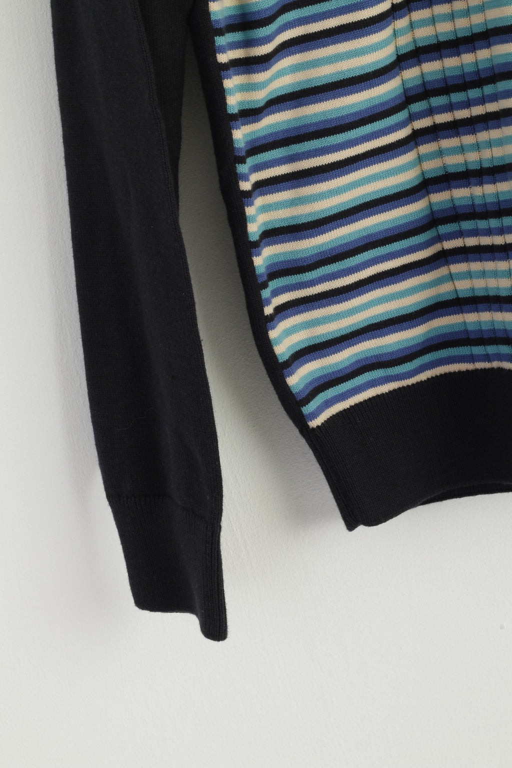 Gabicci Men L (M) Jumper Navy Striped Cotton Blend Collar Stretch Sweater