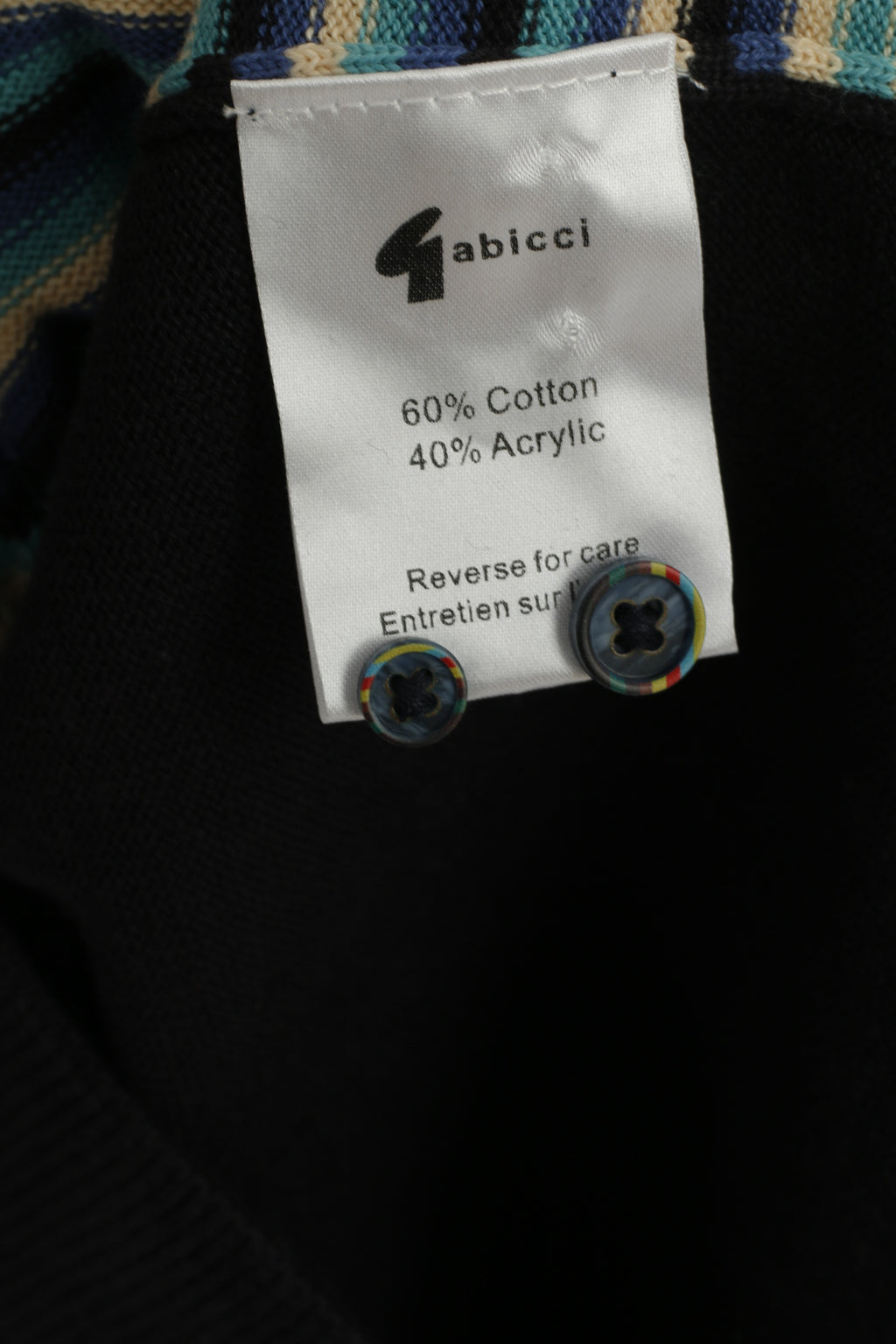 Gabicci Men L (M) Jumper Navy Striped Cotton Blend Collar Stretch Sweater