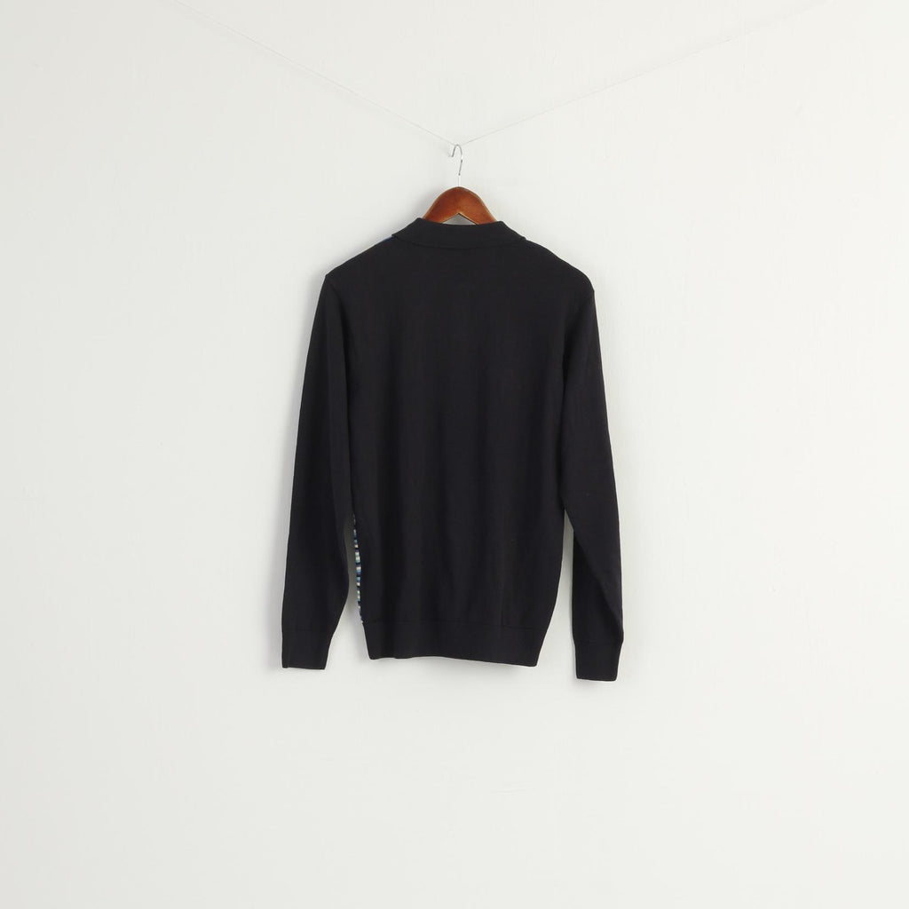 Gabicci Men L (M) Jumper Navy Striped Cotton Blend Collar Stretch Sweater