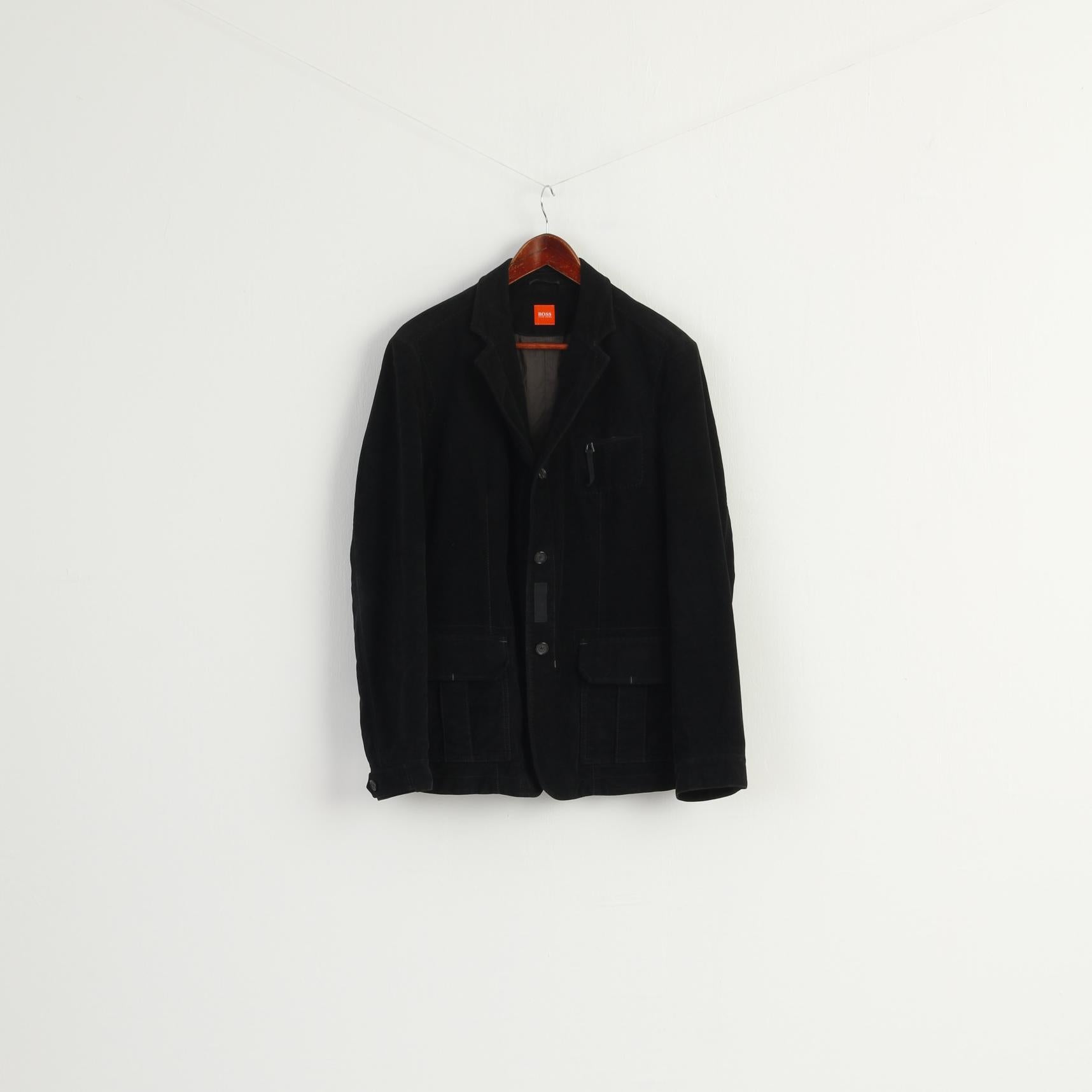 Hugo Boss Men 50 40 Blazer Black Cotton Sport Pockets Single Breasted Jacket