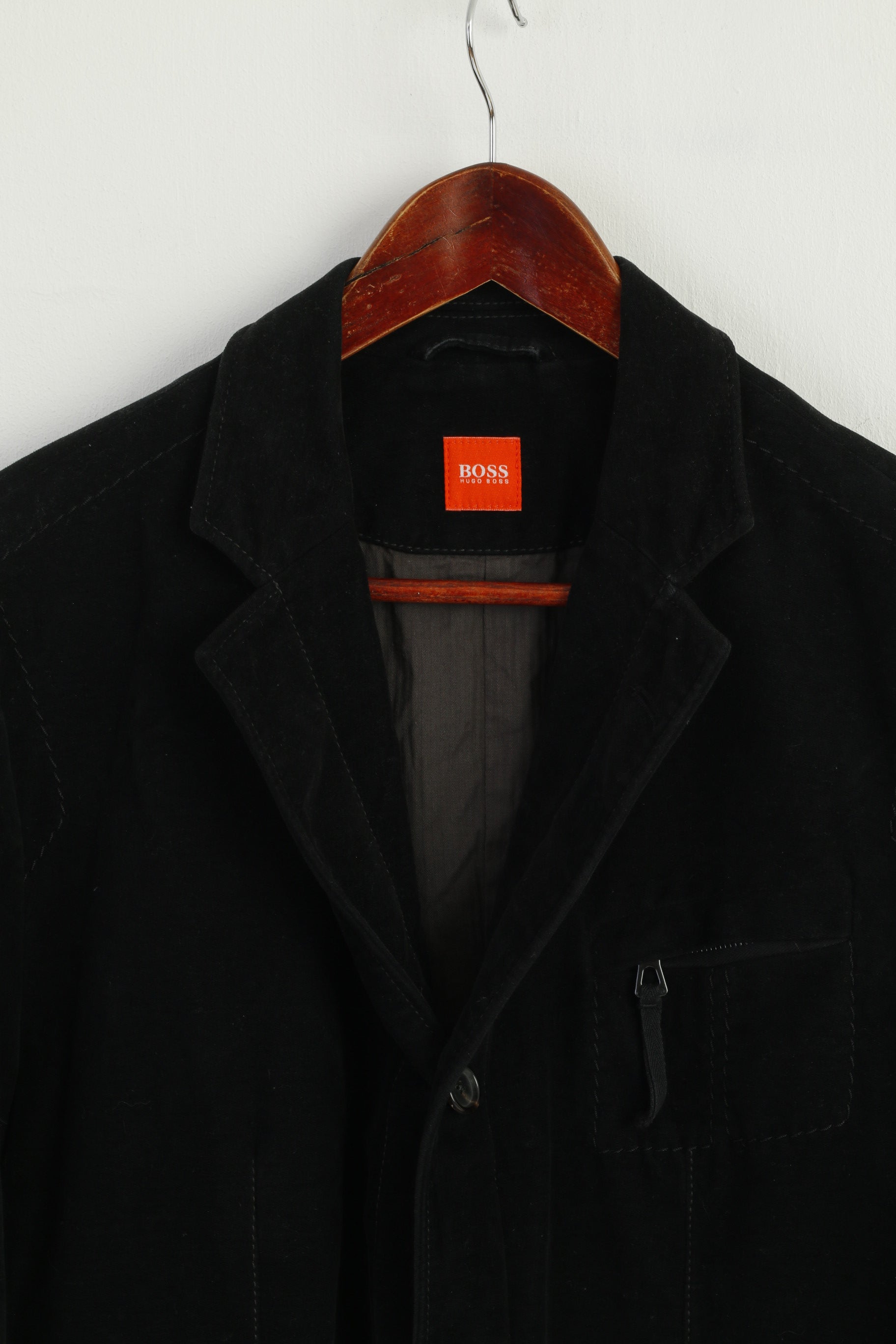 Hugo Boss Men 50 40 Blazer Black Cotton Sport Pockets Single Breasted Jacket