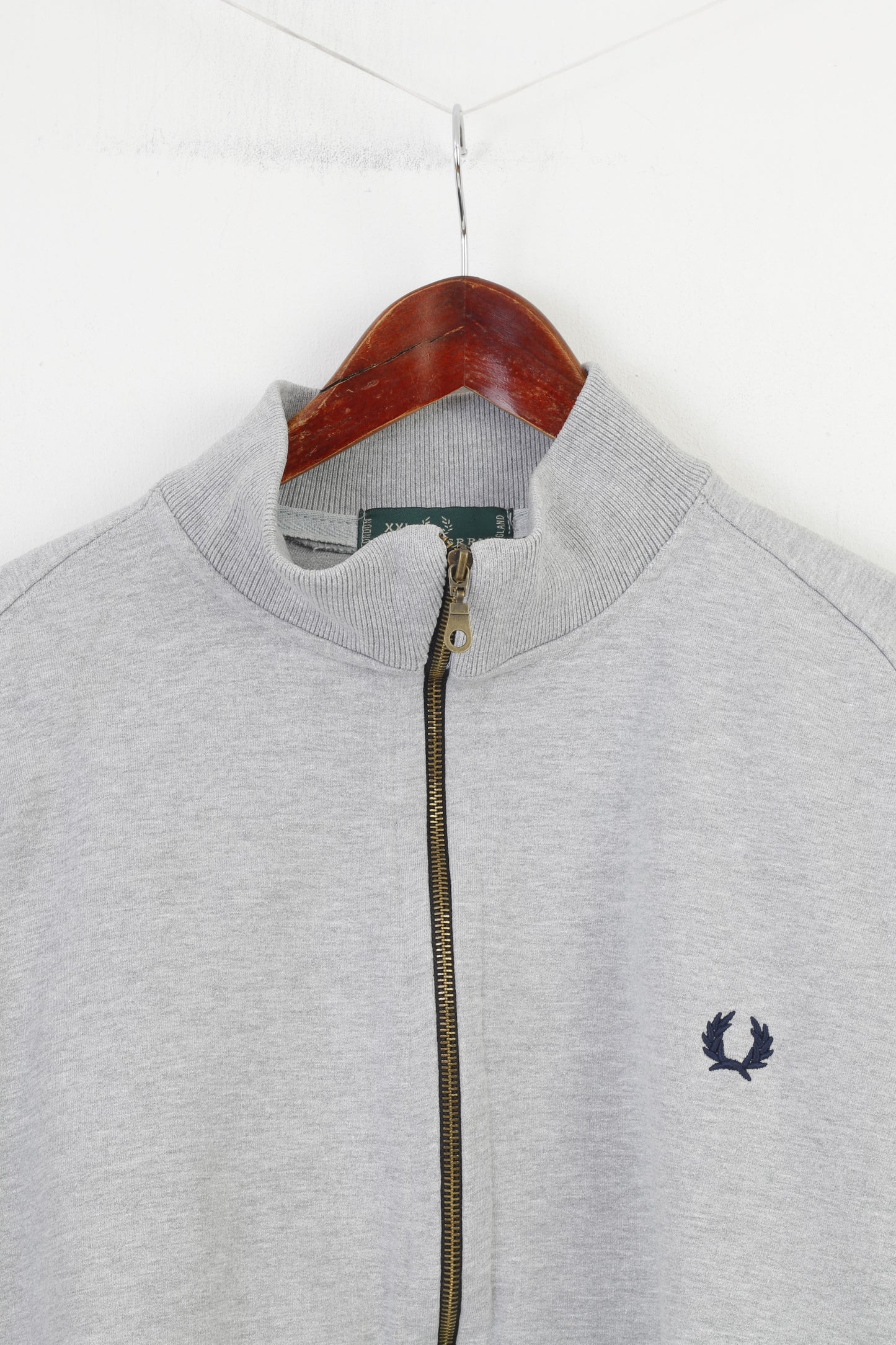 Fred Perry Men XXL Sweatshirt England Grey Cotton Full Zippper Collar Long Sleeve Sport Top