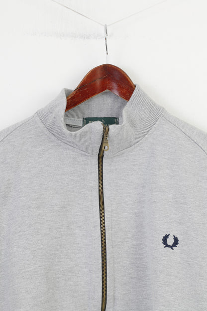 Fred Perry Sweat-shirt XXL pour homme Angleterre Gris Coton Col zippé à manches longues Haut de sport