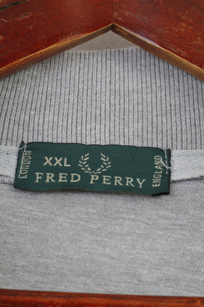 Fred Perry Men XXL Sweatshirt England Grey Cotton Full Zippper Collar Long Sleeve Sport Top