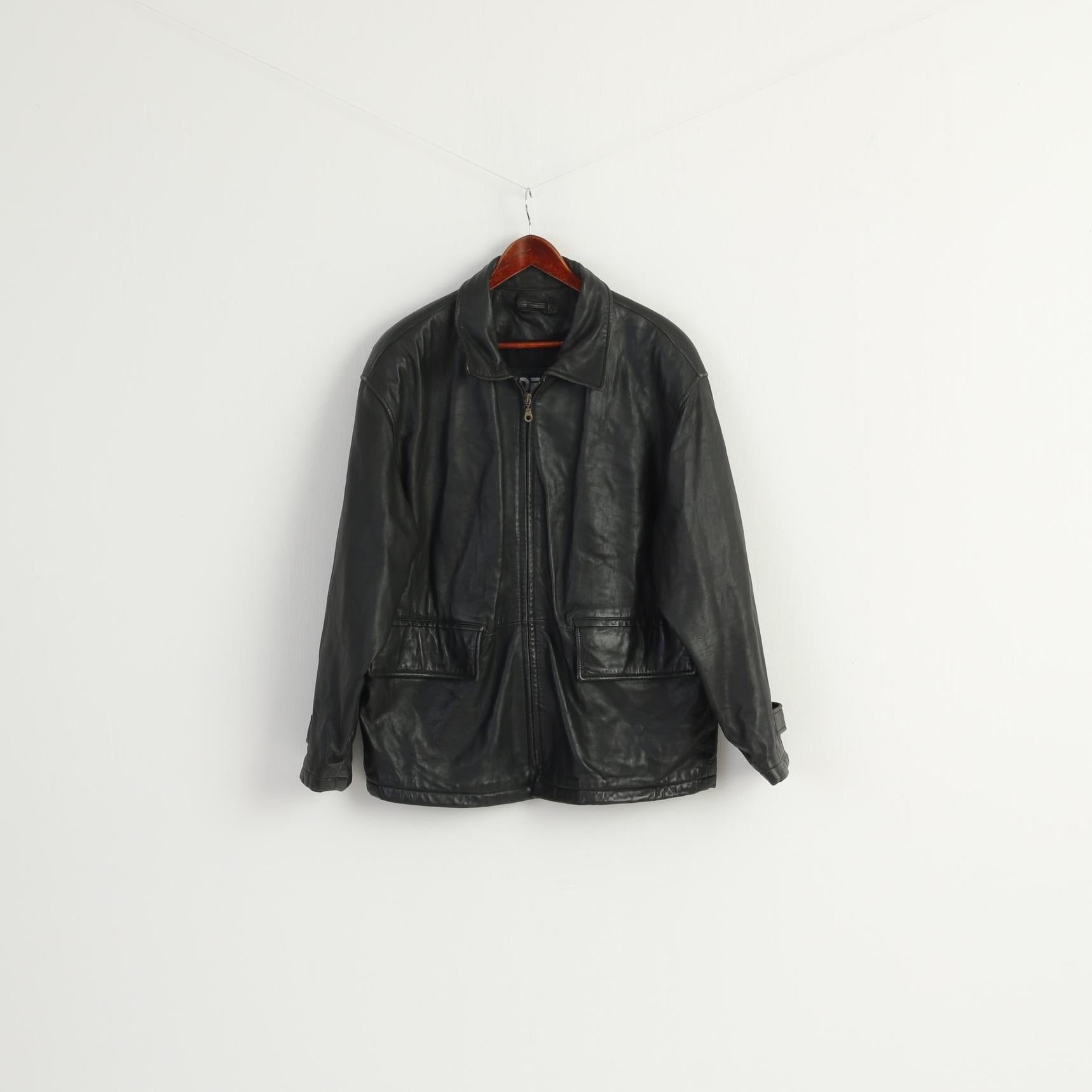 Offset Wear Men L Jacket Black Leather Soft Pilot Full Zipper Vintage ...