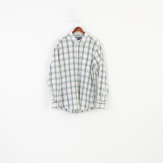 Gap Men XL Casual Shirt Classic Fit Checkered White Long Sleeve Cotton Collar Top