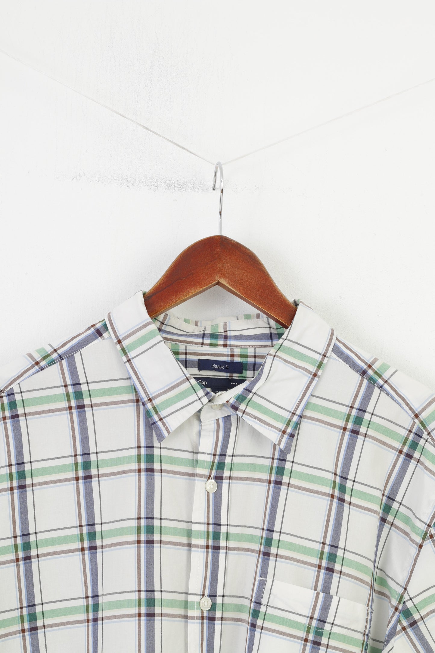 Gap Camicia casual XL da uomo, vestibilità classica, top con colletto in cotone a maniche lunghe, a quadretti bianchi