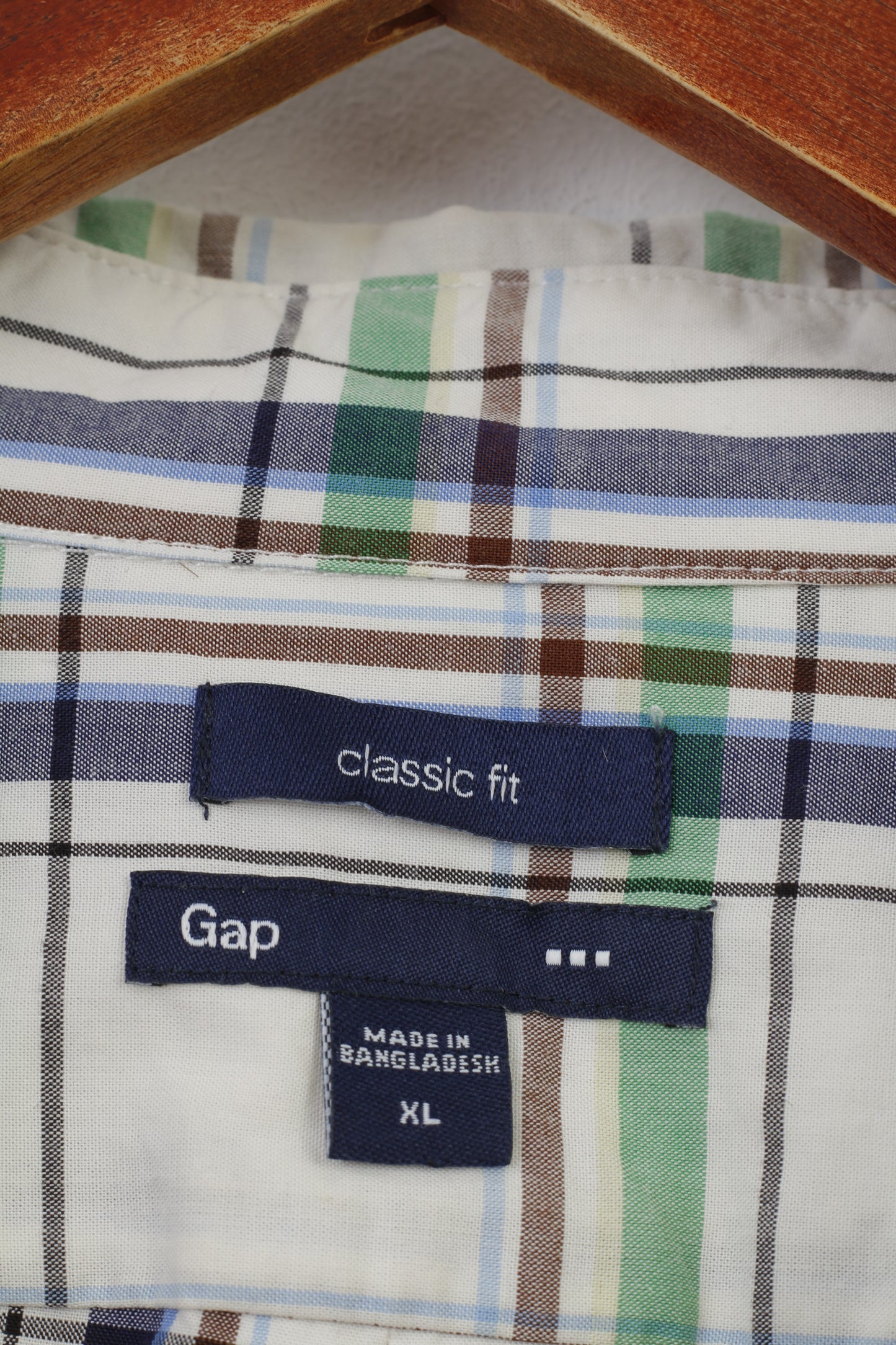 Gap Men XL Casual Shirt Classic Fit Checkered White Long Sleeve Cotton Collar Top