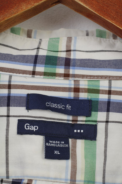 Gap Camicia casual XL da uomo, vestibilità classica, top con colletto in cotone a maniche lunghe, a quadretti bianchi