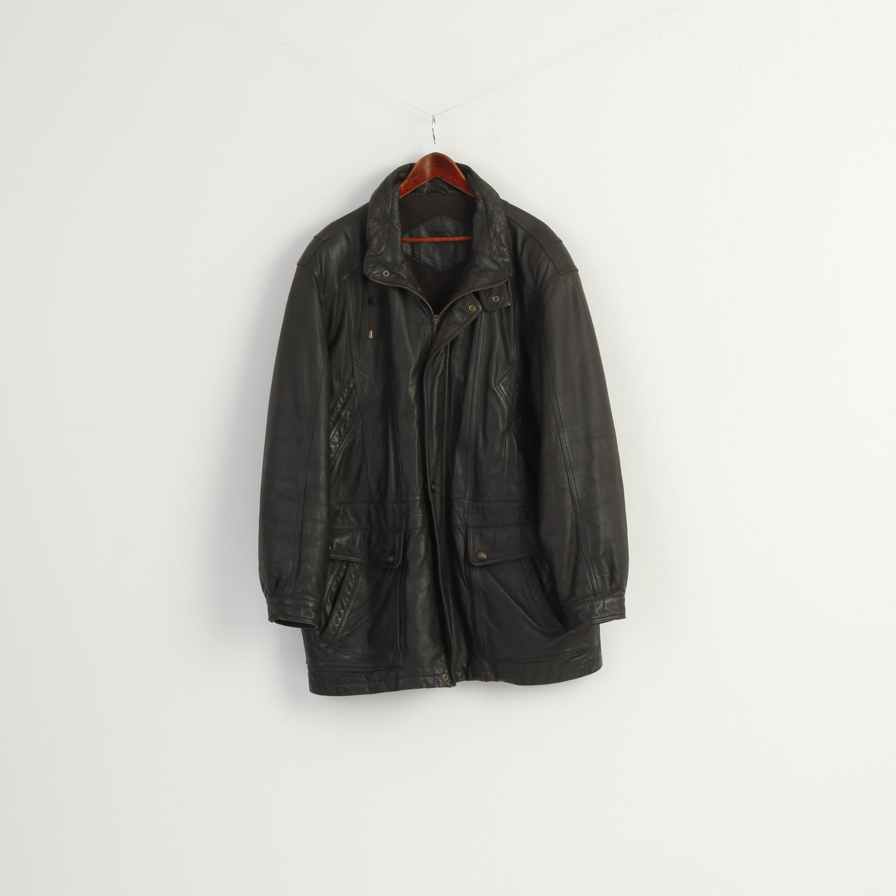 C&A Canada Men 60 XXL Jacket Brown Heavy Leather Lined Zip Up Vintage Top