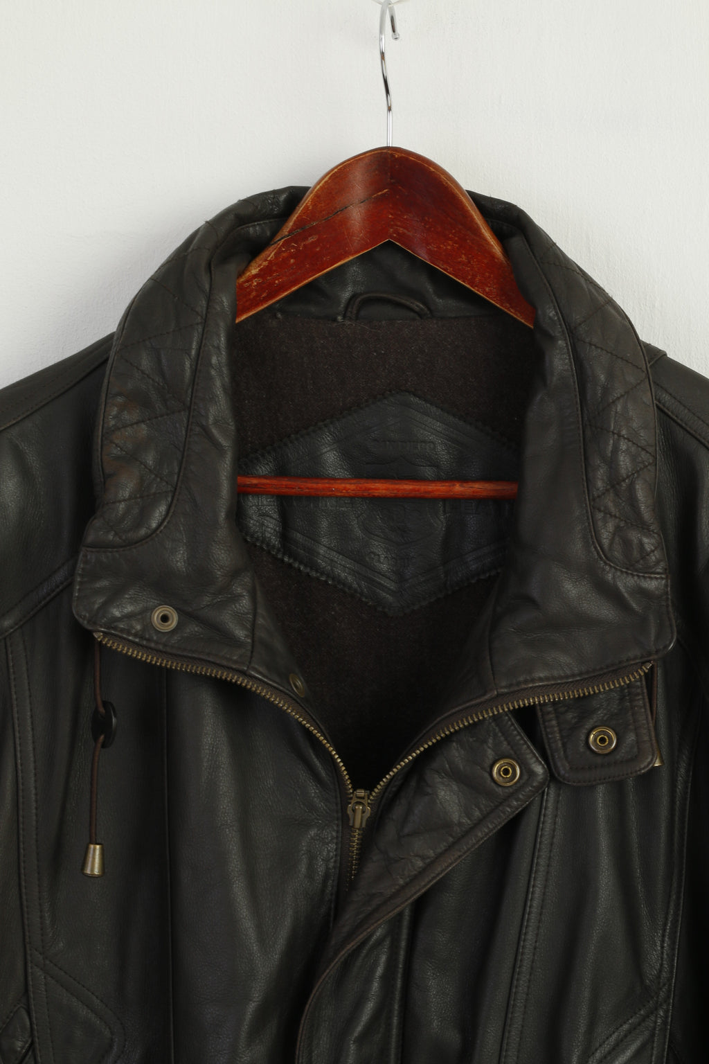 C&A Canada Men 60 XXL Jacket Brown Heavy Leather Lined Zip Up Vintage Top