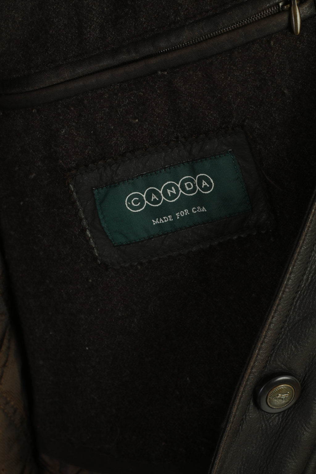 C&A Canada Men 60 XXL Jacket Brown Heavy Leather Lined Zip Up Vintage Top