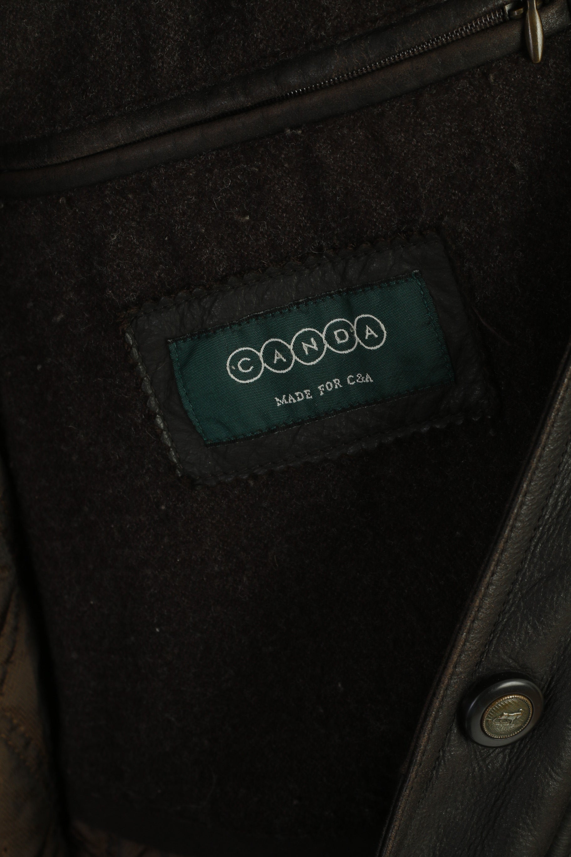 C&A Canada Men 60 XXL Jacket Brown Heavy Leather Lined Zip Up Vintage Top