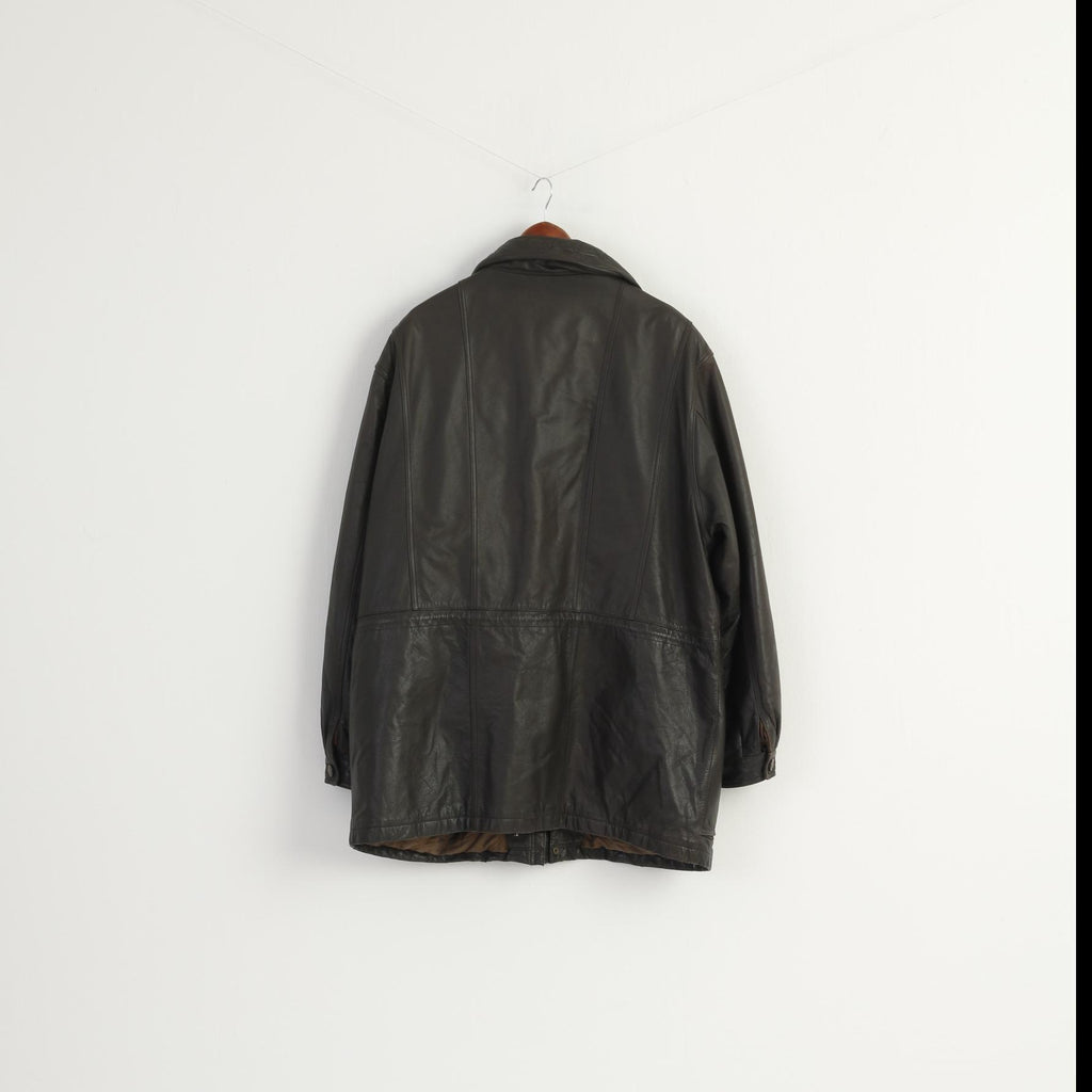 C&A Canada Men 60 XXL Jacket Brown Heavy Leather Lined Zip Up Vintage Top