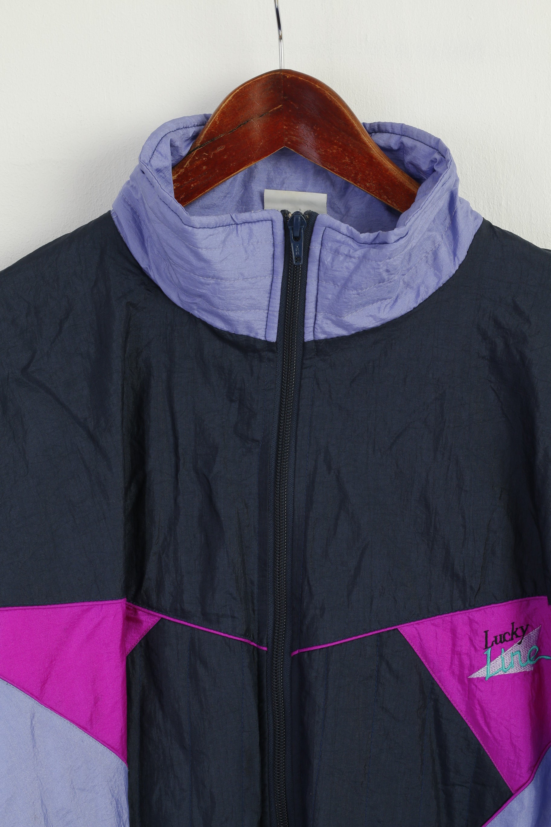 Lucky Line Men XL Jacket Purple Shiny Vintage Sportswear Removable Sleeve Top