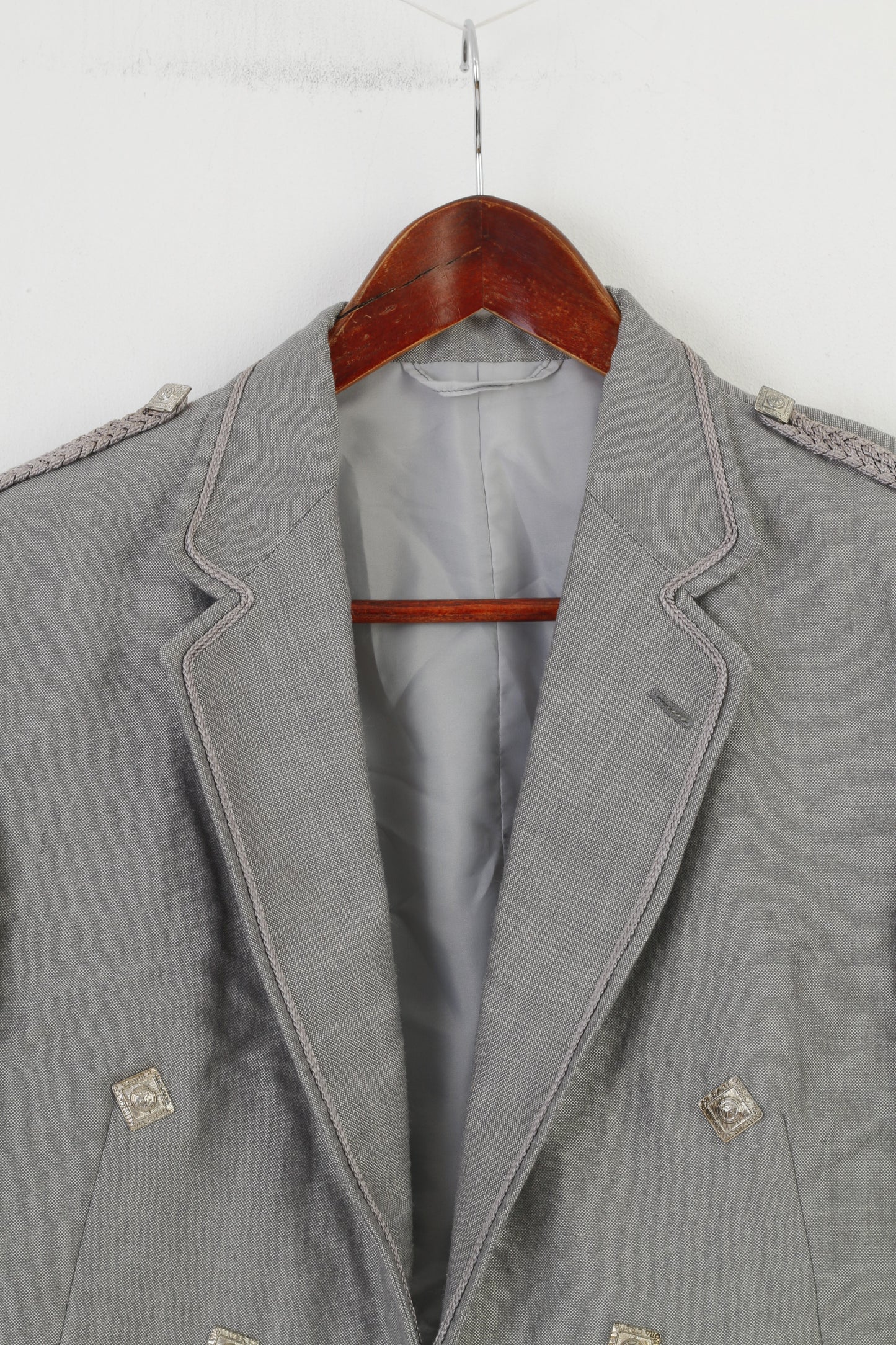 Giacca da uomo anni '40 per giovani anni '40, colletto corto aperto sul davanti, bottoni argento, blazer formale vintage