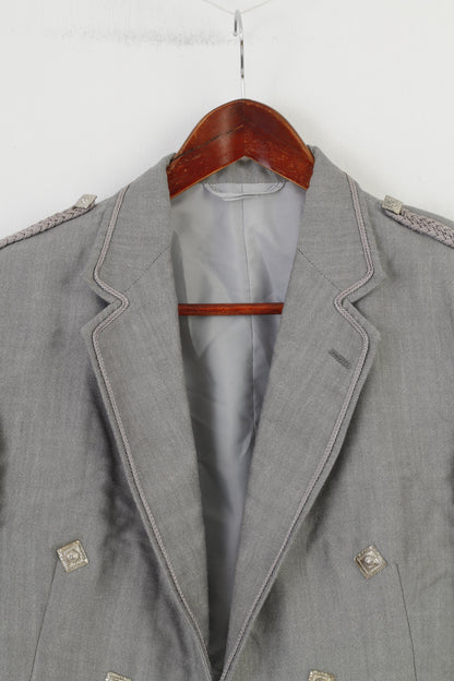 Young's Men 40 S Jacket Grey Cropped Open Front Collar Silver Buttons Vintage Formal Blazer