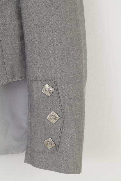 Young's Men 40 S Jacket Grey Cropped Open Front Collar Silver Buttons Vintage Formal Blazer