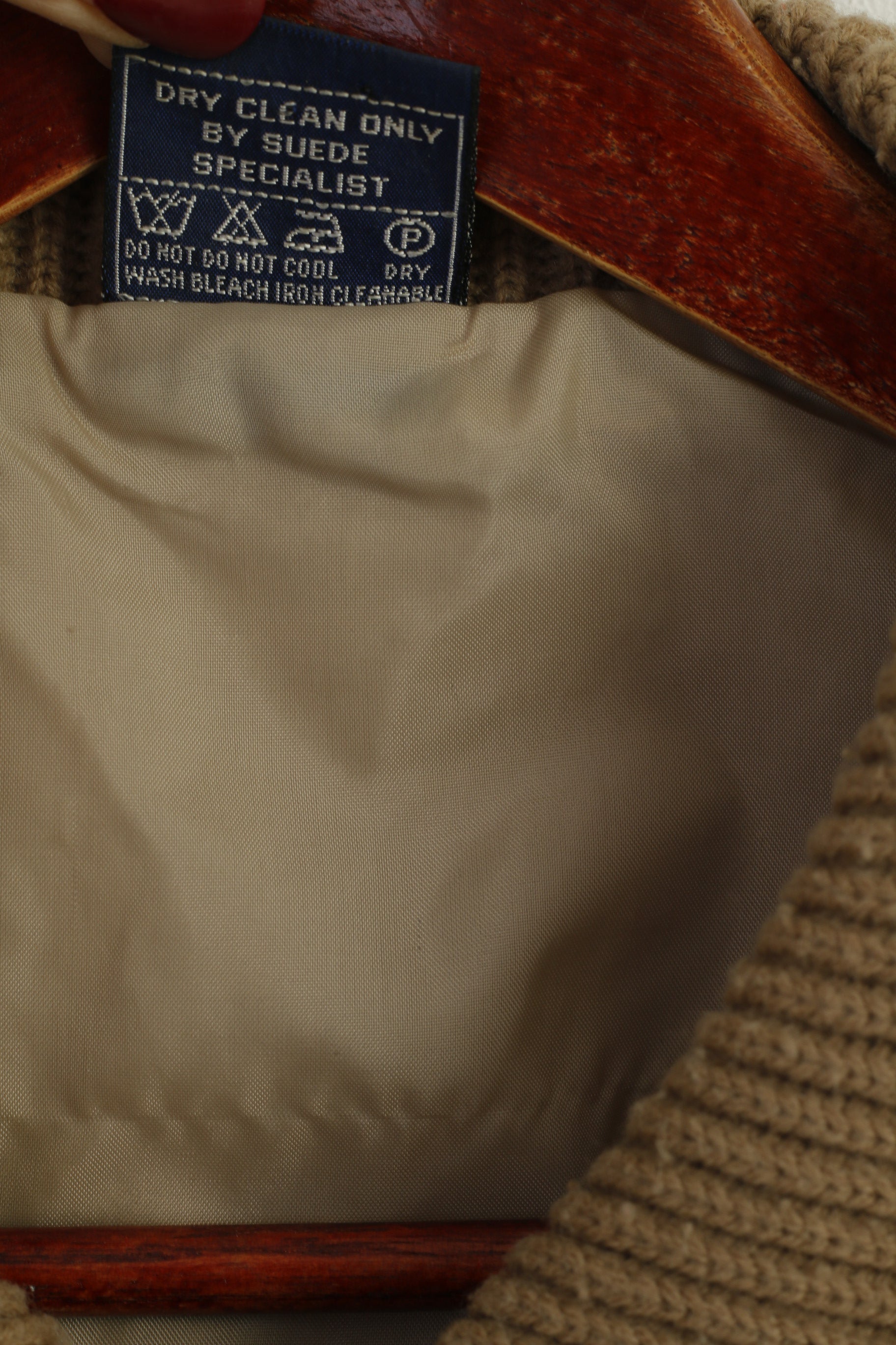 Vintage Men 46 S/M Jacket Beige Suede Leather Knitted Zip Up Retro Classic Korea Top