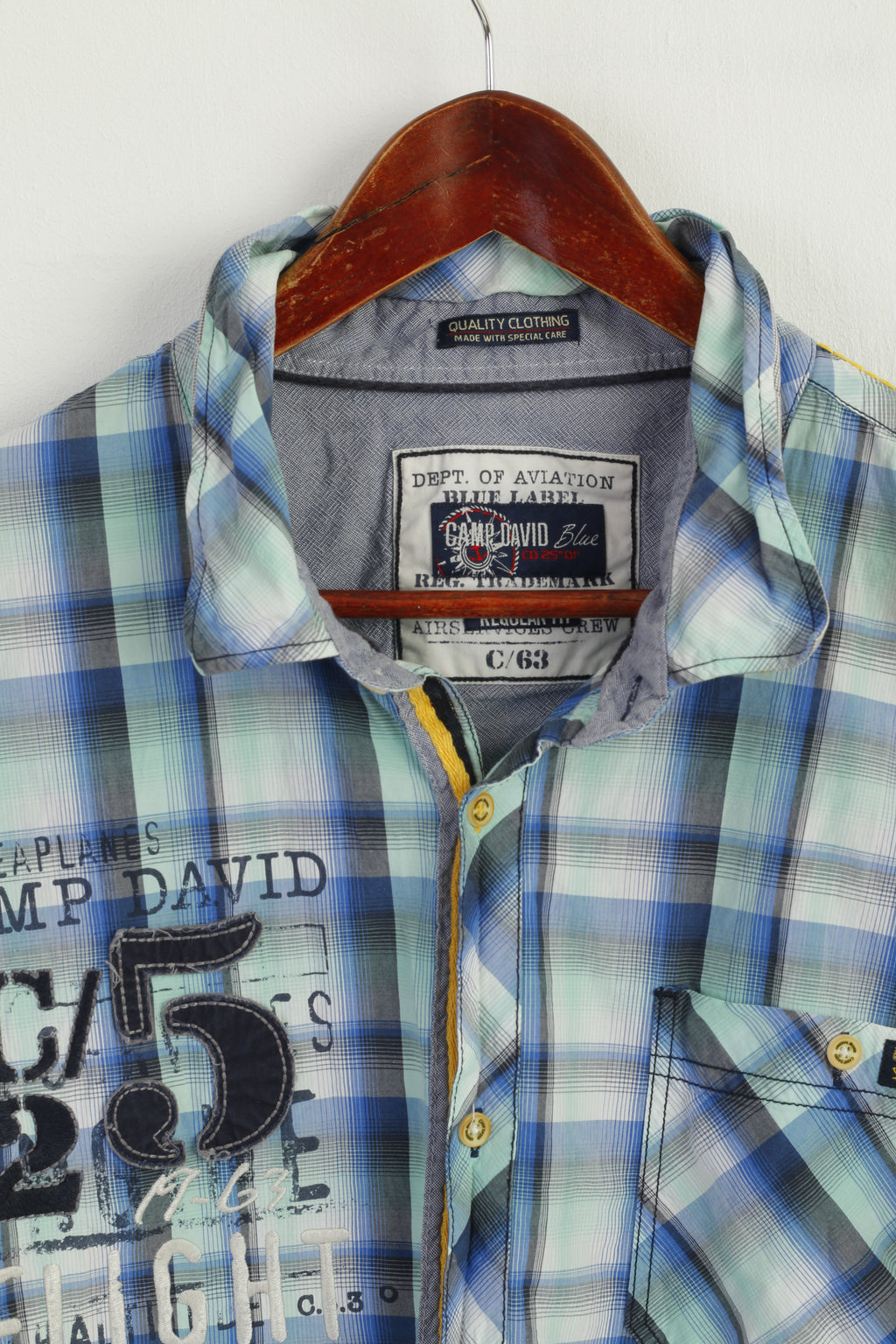 Camp David Men XXL Casual Shirt Blue Check Cotton Blue Label Regular Fit Long Sleeve Top