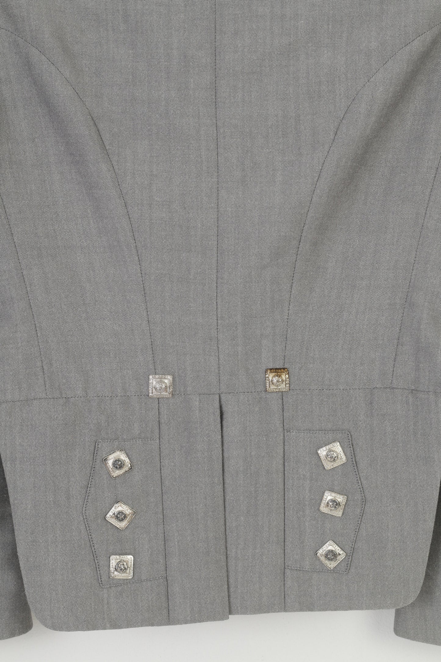 Young's Men 40 S Jacket Grey Cropped Open Front Collar Silver Buttons Vintage Formal Blazer