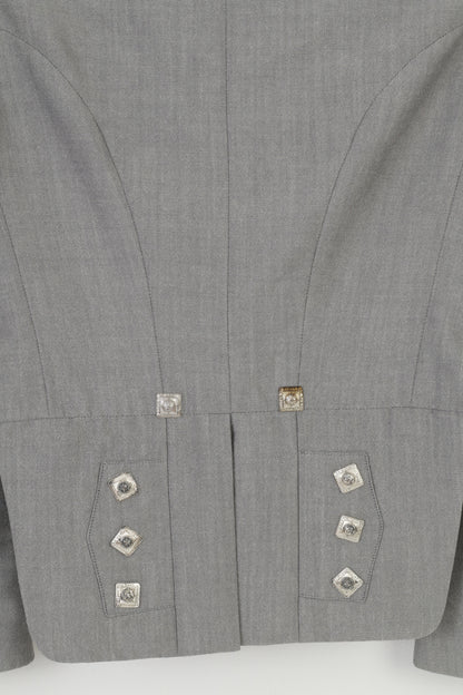 Young's Men 40 S Jacket Grey Cropped Open Front Collar Silver Buttons Vintage Formal Blazer