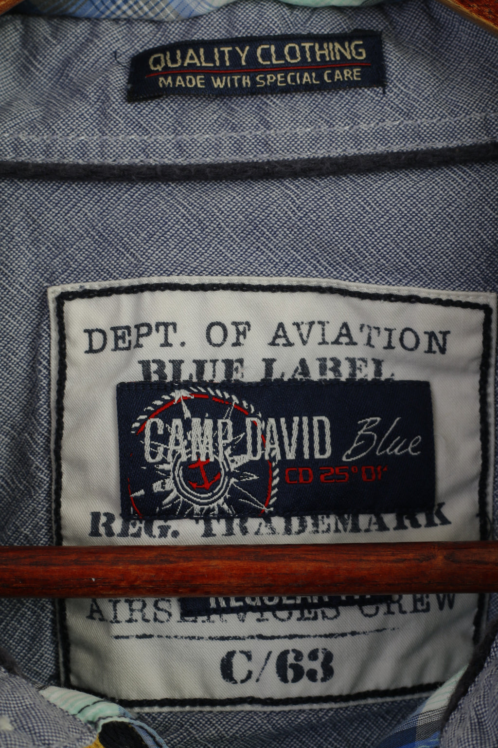 Camp David Men XXL Casual Shirt Blue Check Cotton Blue Label Regular Fit Long Sleeve Top