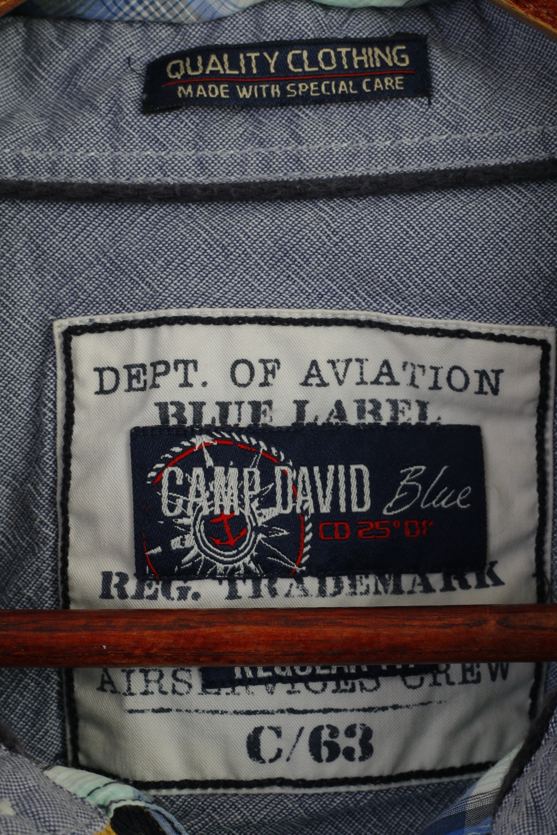 Camp David Men XXL Casual Shirt Blue Check Cotton Blue Label Regular Fit Long Sleeve Top