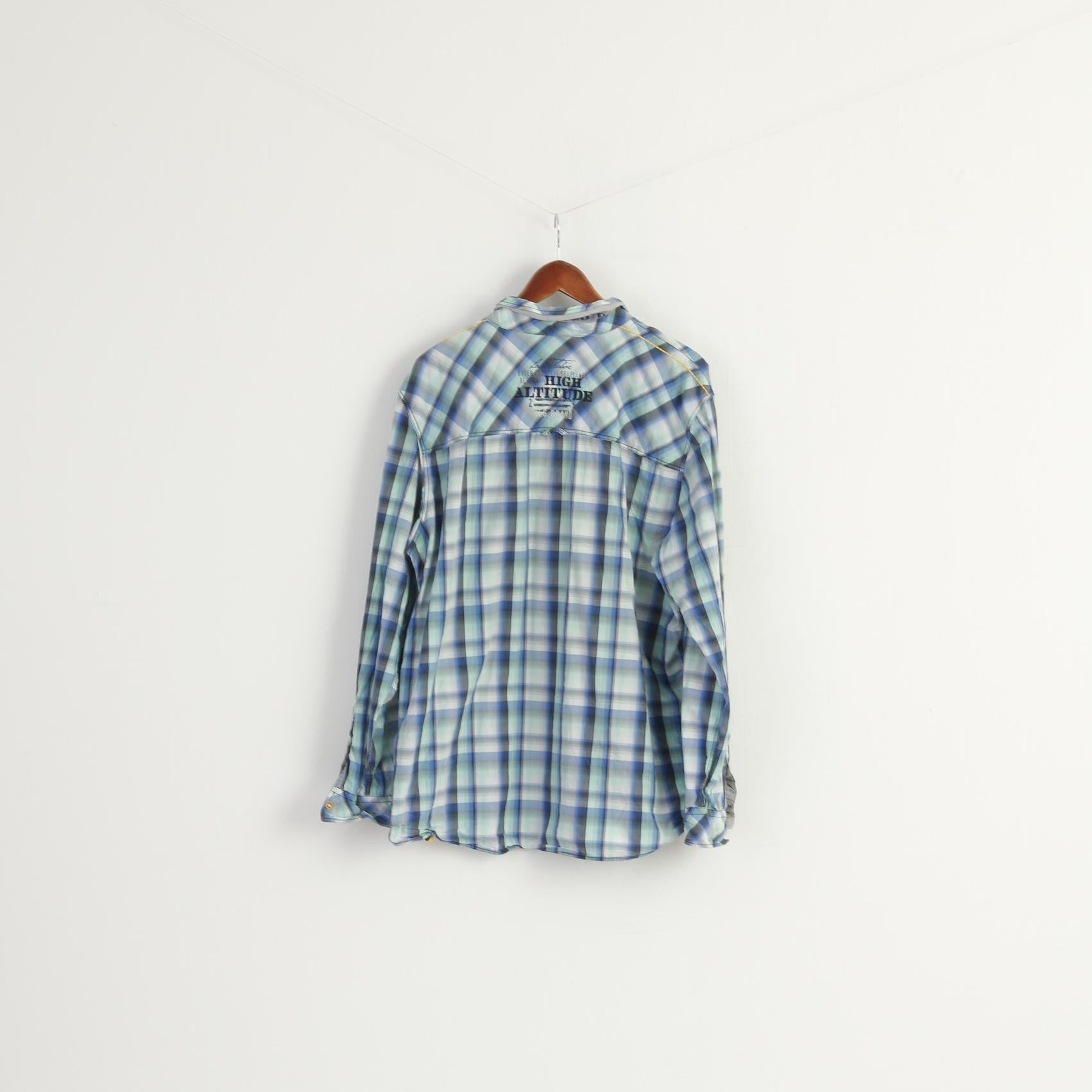 Camp David Men XXL Casual Shirt Blue Check Cotton Blue Label Regular Fit Long Sleeve Top