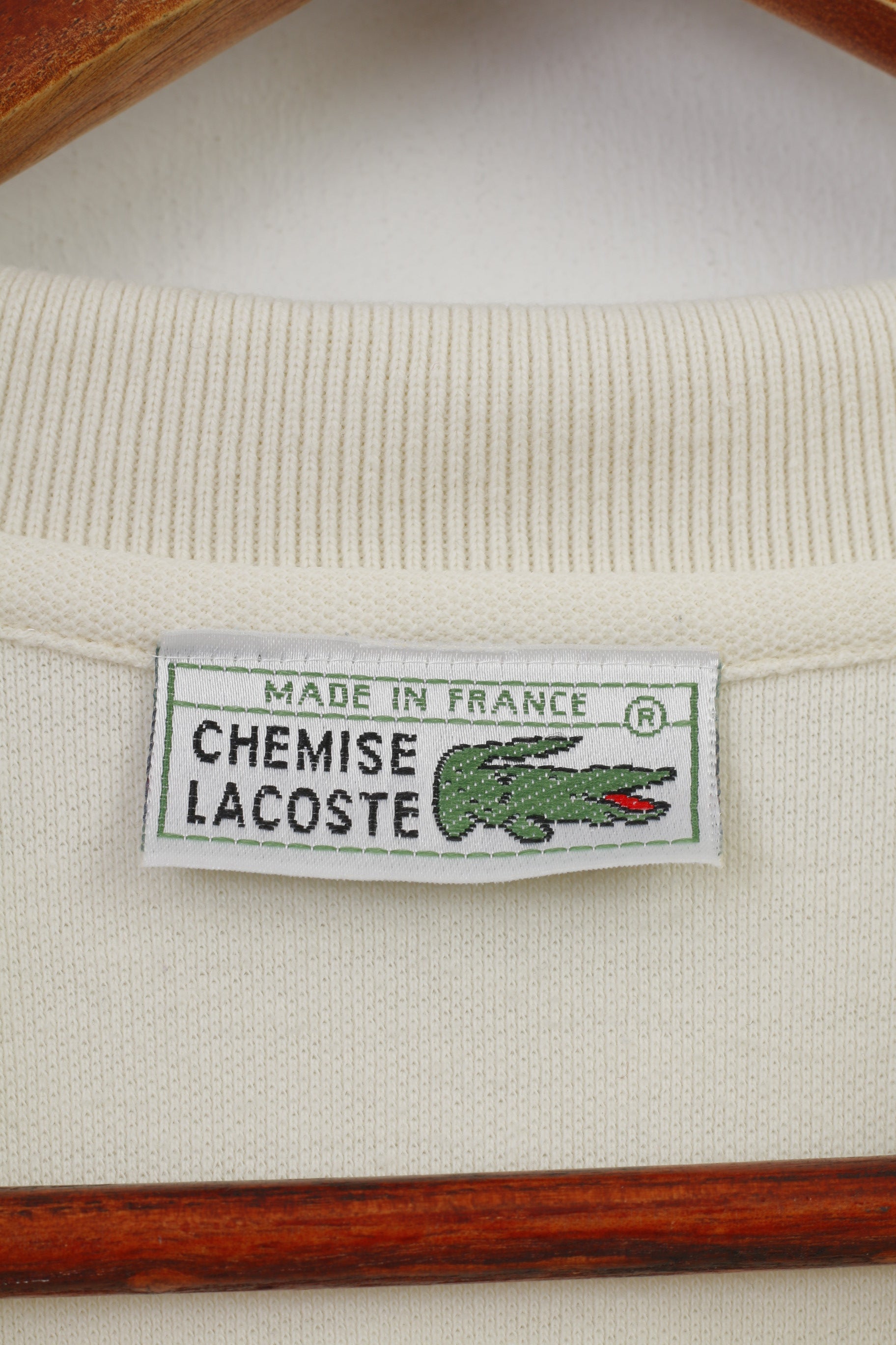 Chemise Lacoste Men L Polo Shirt Vintage Short Sleeve Cream Cotton Collar Top
