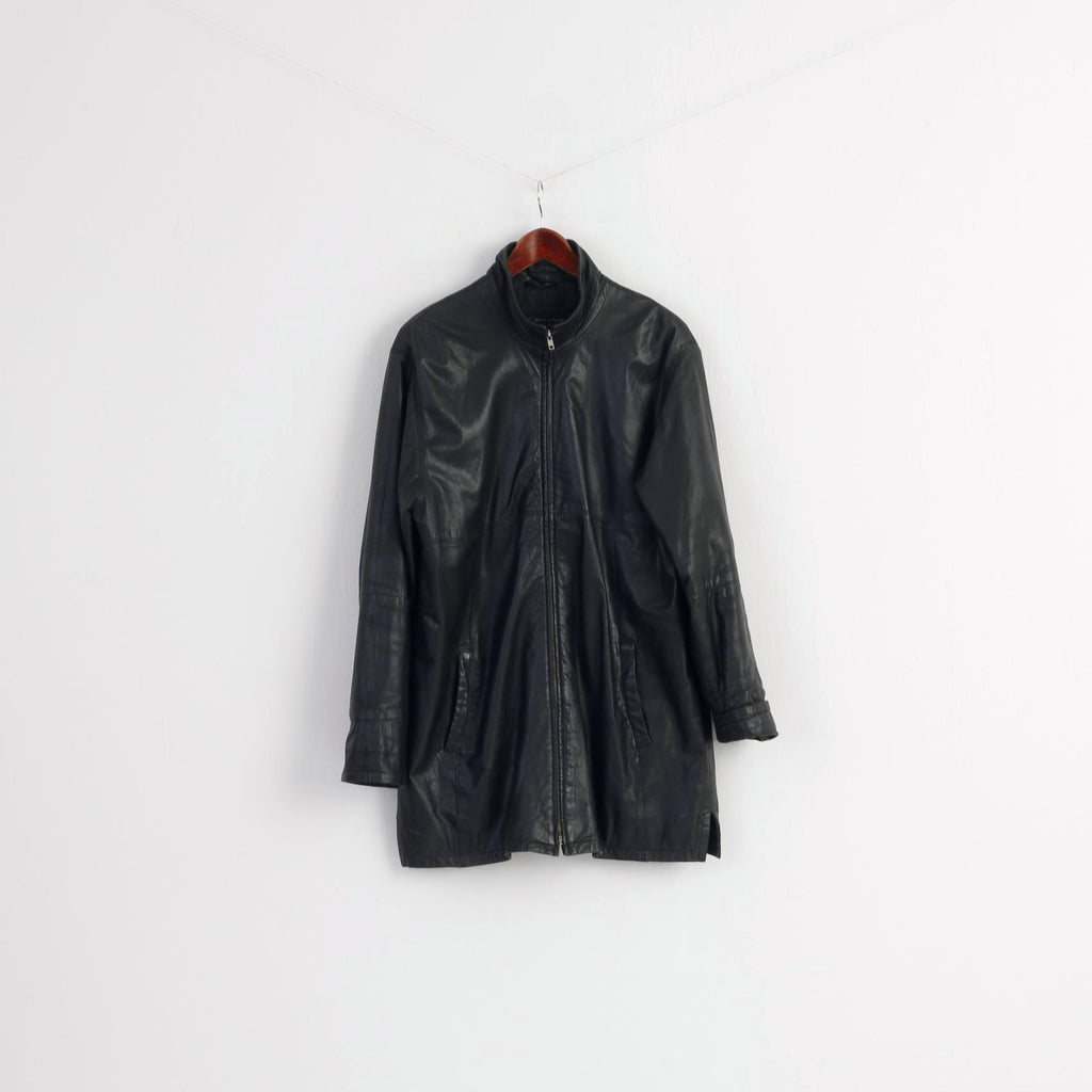 Julia S. Roma Women 42 L Jacket Vintage Black Leather Soft Long Zip Up Top