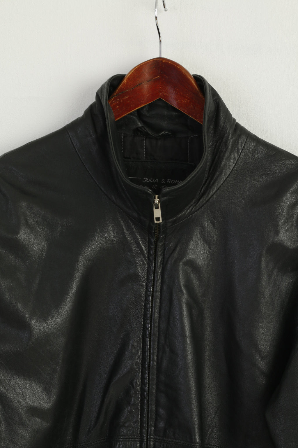 Julia S. Roma Women 42 L Jacket Vintage Black Leather Soft Long Zip Up Top