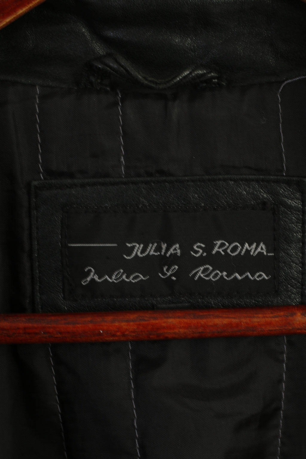 Julia S. Roma Women 42 L Jacket Vintage Black Leather Soft Long Zip Up Top