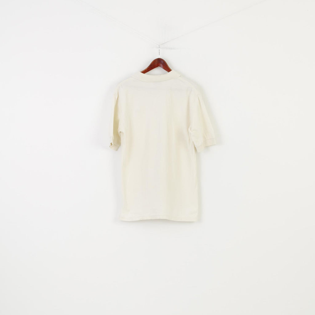 Chemise Lacoste Men L Polo Shirt Vintage Short Sleeve Cream Cotton Collar Top