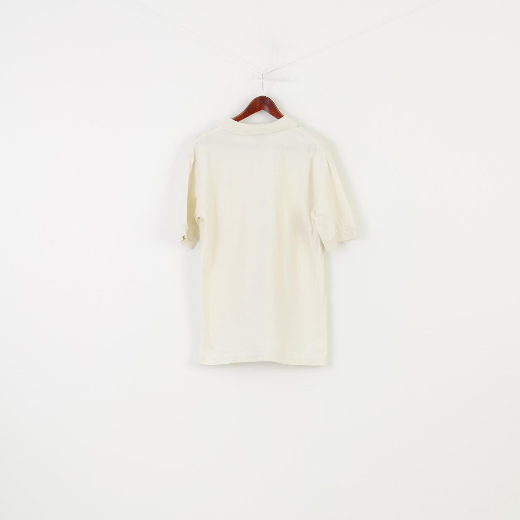 Chemise Lacoste Men L Polo Shirt Vintage Short Sleeve Cream Cotton Collar Top