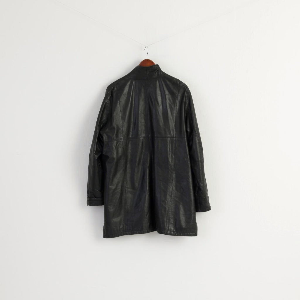 Julia S. Roma Women 42 L Jacket Vintage Black Leather Soft Long Zip Up Top