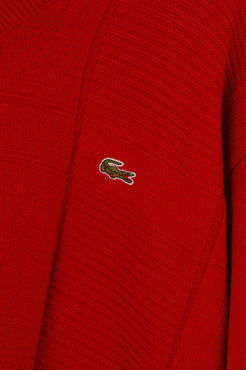 Lacoste Men XL (L) Jumper Red Cotton Vintage  V Neck Classic Retro Sweater