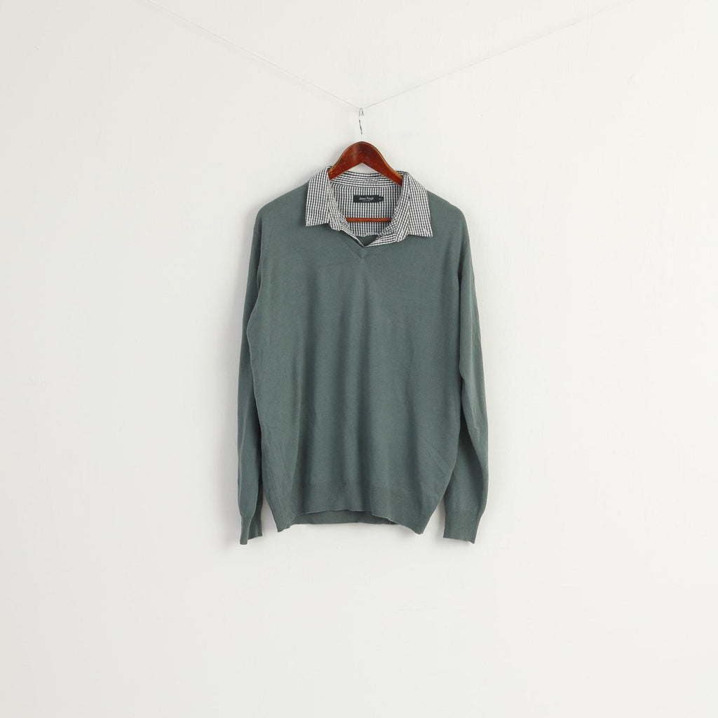 James Pringle Men XL Jumper Green Acrylic Soft Collared Classic Plain Sweater