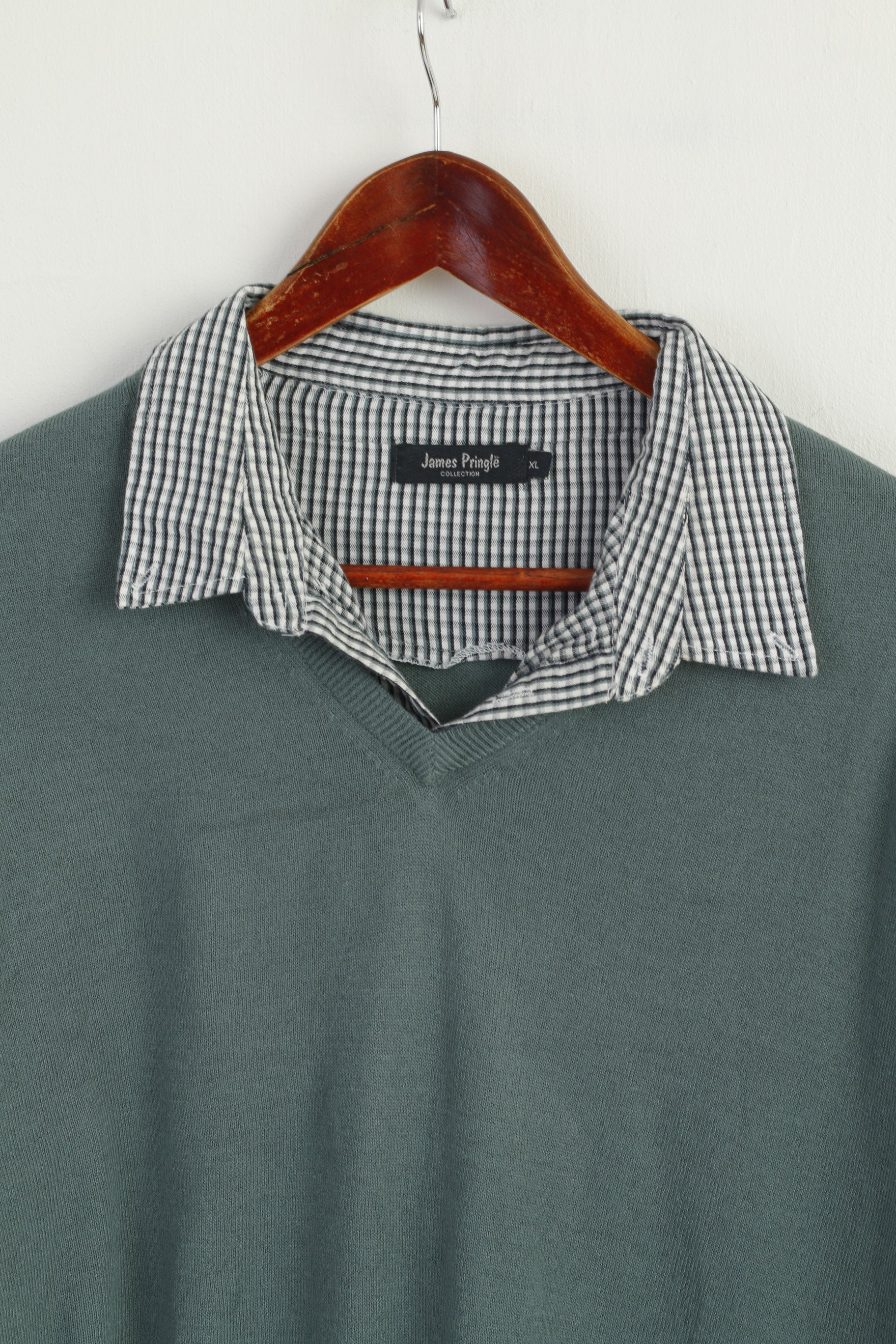 James Pringle Men XL Jumper Green Acrylic Soft Collared Classic Plain Sweater