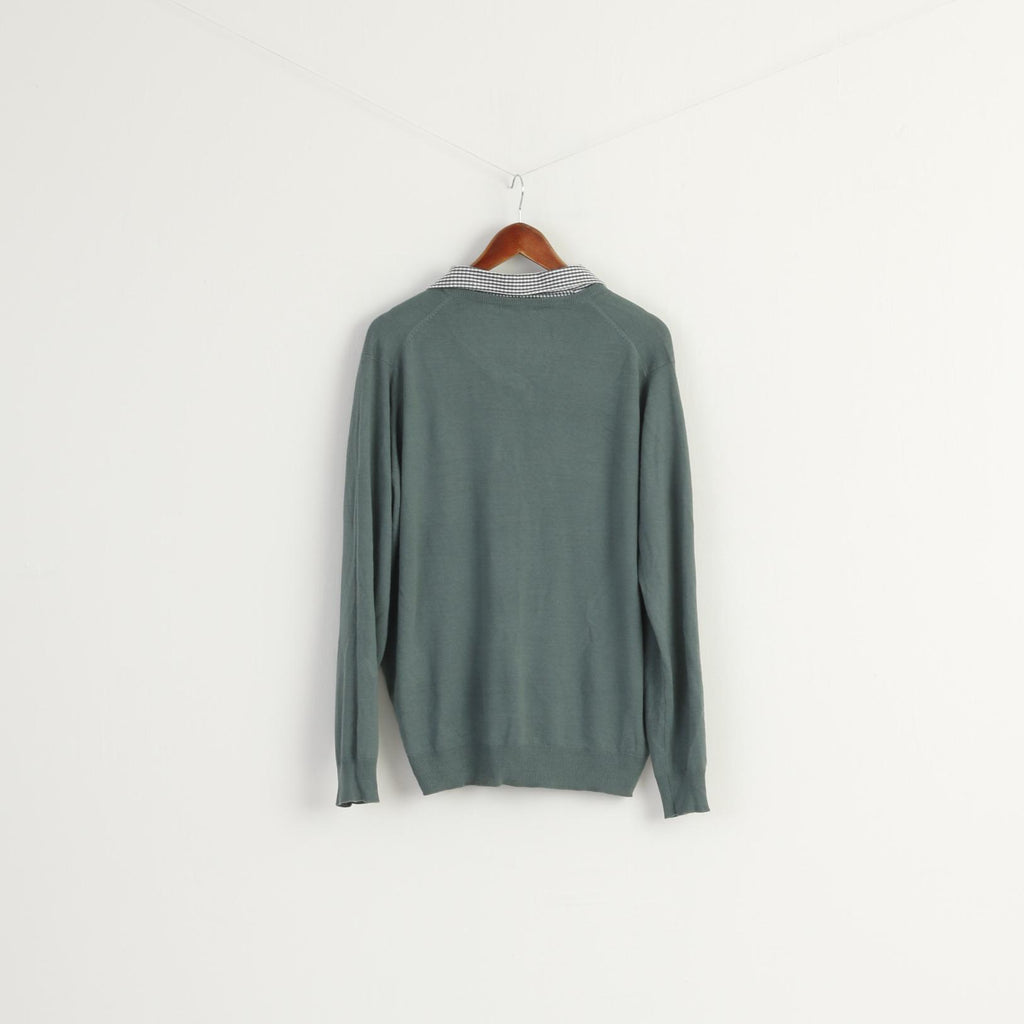 James Pringle Men XL Jumper Green Acrylic Soft Collared Classic Plain Sweater