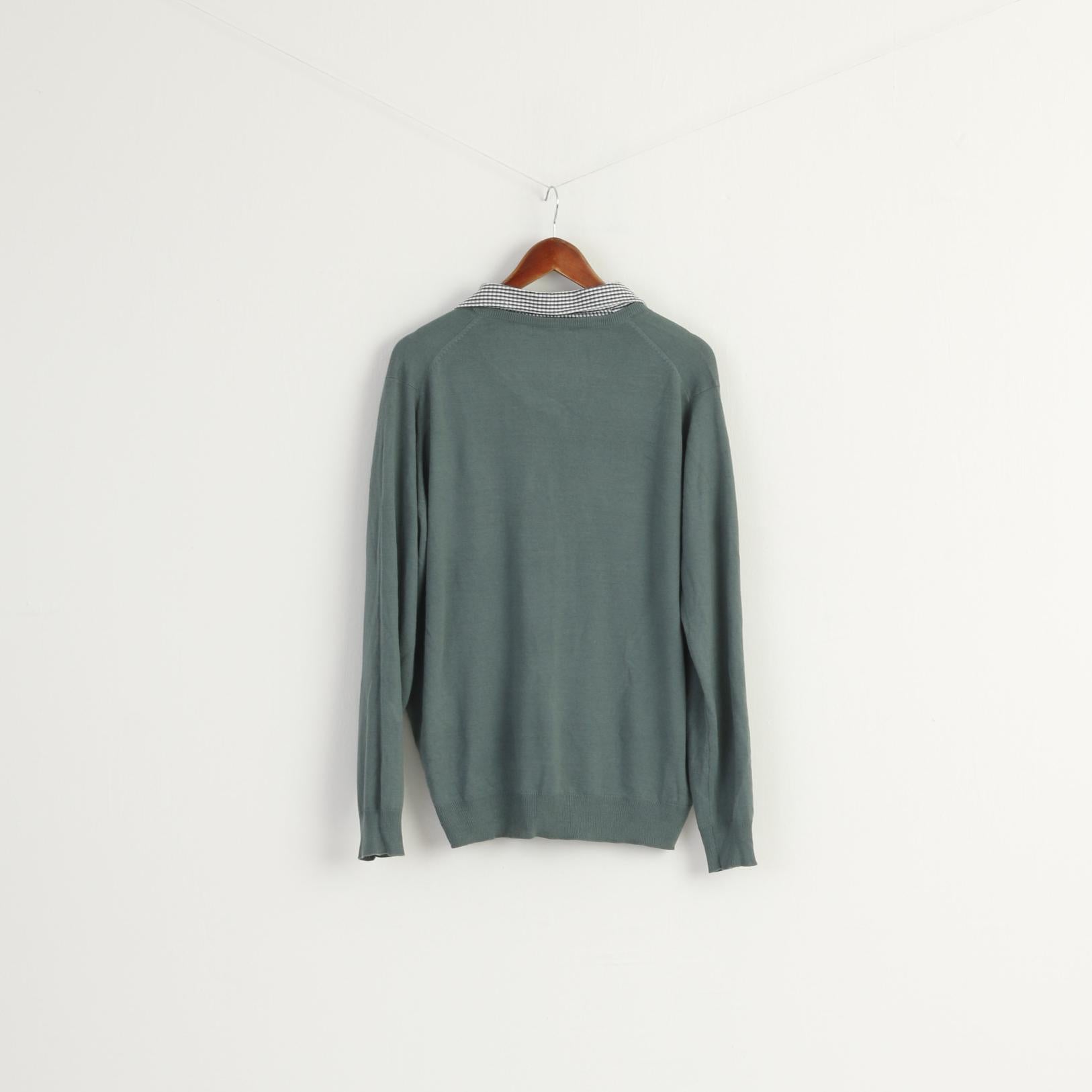 James Pringle Men XL Jumper Green Acrylic Soft Collared Classic Plain Sweater