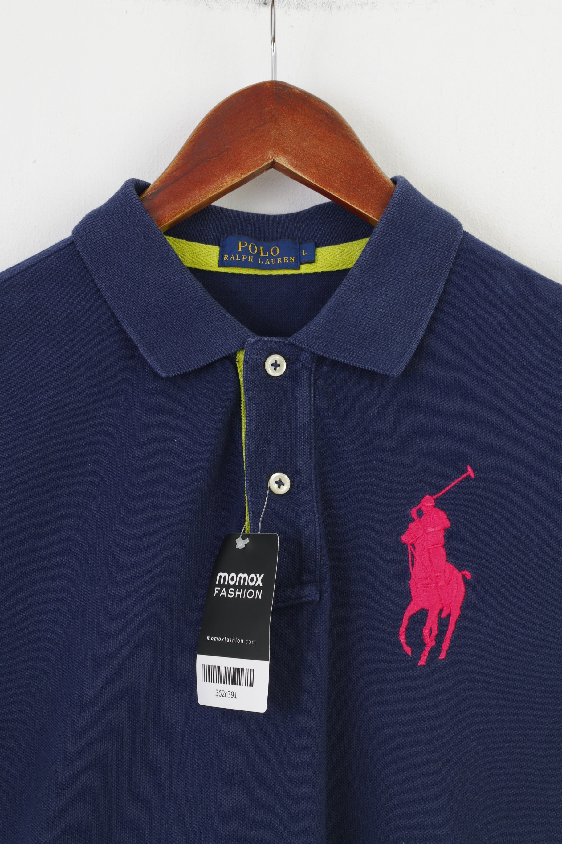 Polo Ralph Lauren Men L S Polo Shirt Navy Cotton Classic Pink Ponny Top