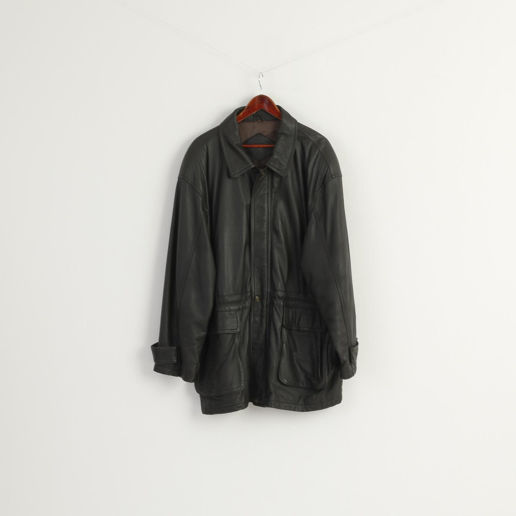 Prince Men 56 XL Leather Jacket Vintage Brown Long Shoulder Pads Classic Heavy Top