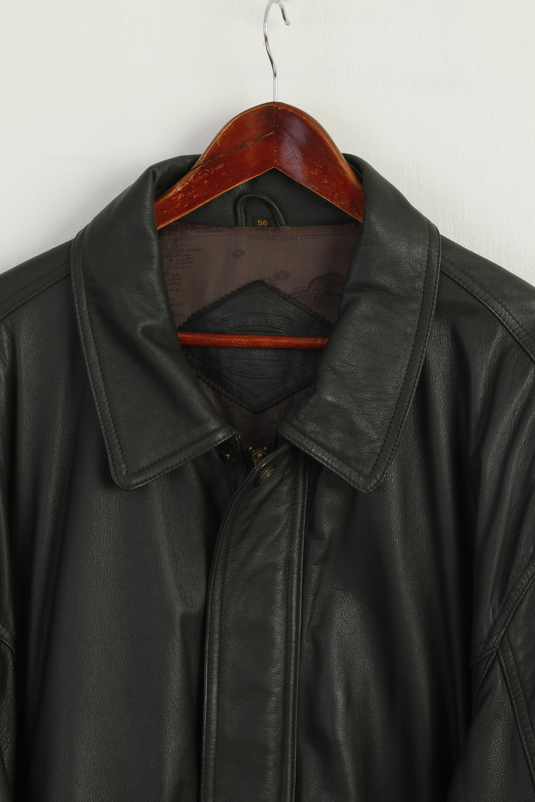 Prince Men 56 XL Leather Jacket Vintage Brown Long Shoulder Pads Classic Heavy Top