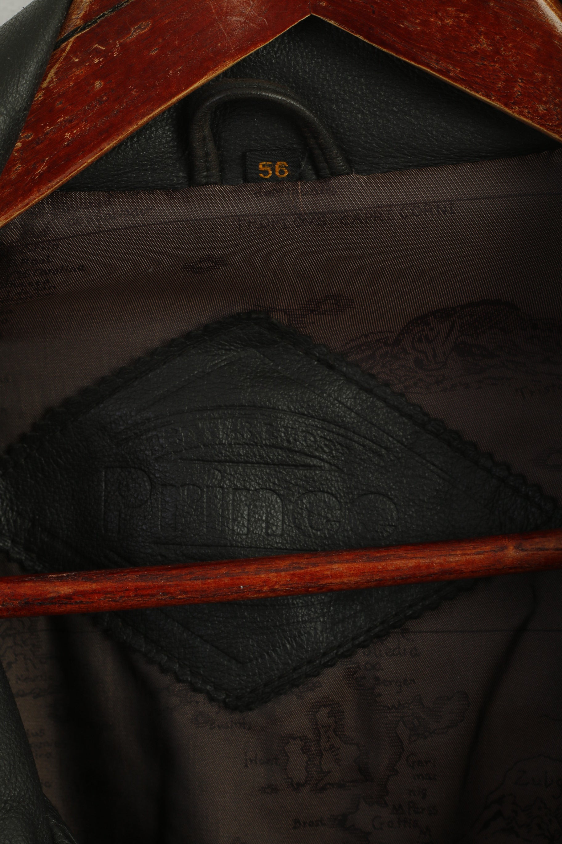 Prince Men 56 XL Leather Jacket Vintage Brown Long Shoulder Pads Classic Heavy Top