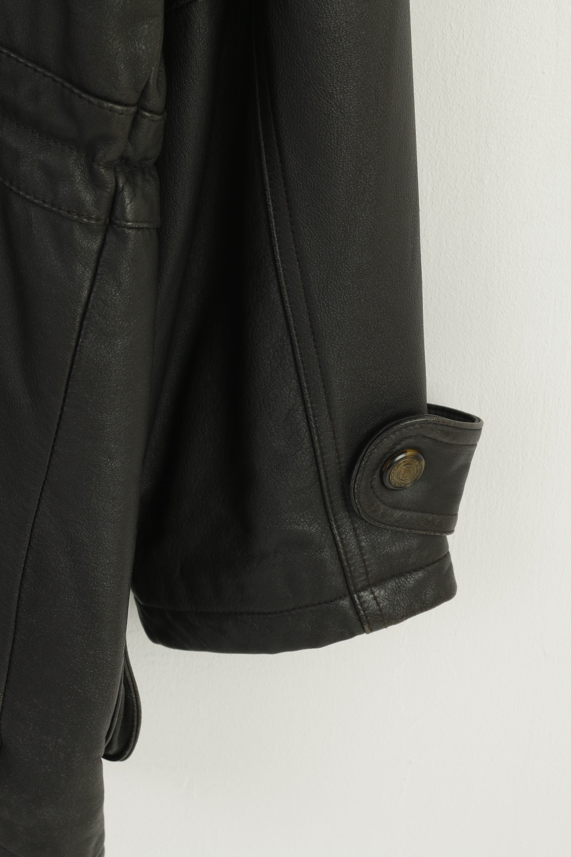 Prince Men 56 XL Leather Jacket Vintage Brown Long Shoulder Pads Classic Heavy Top