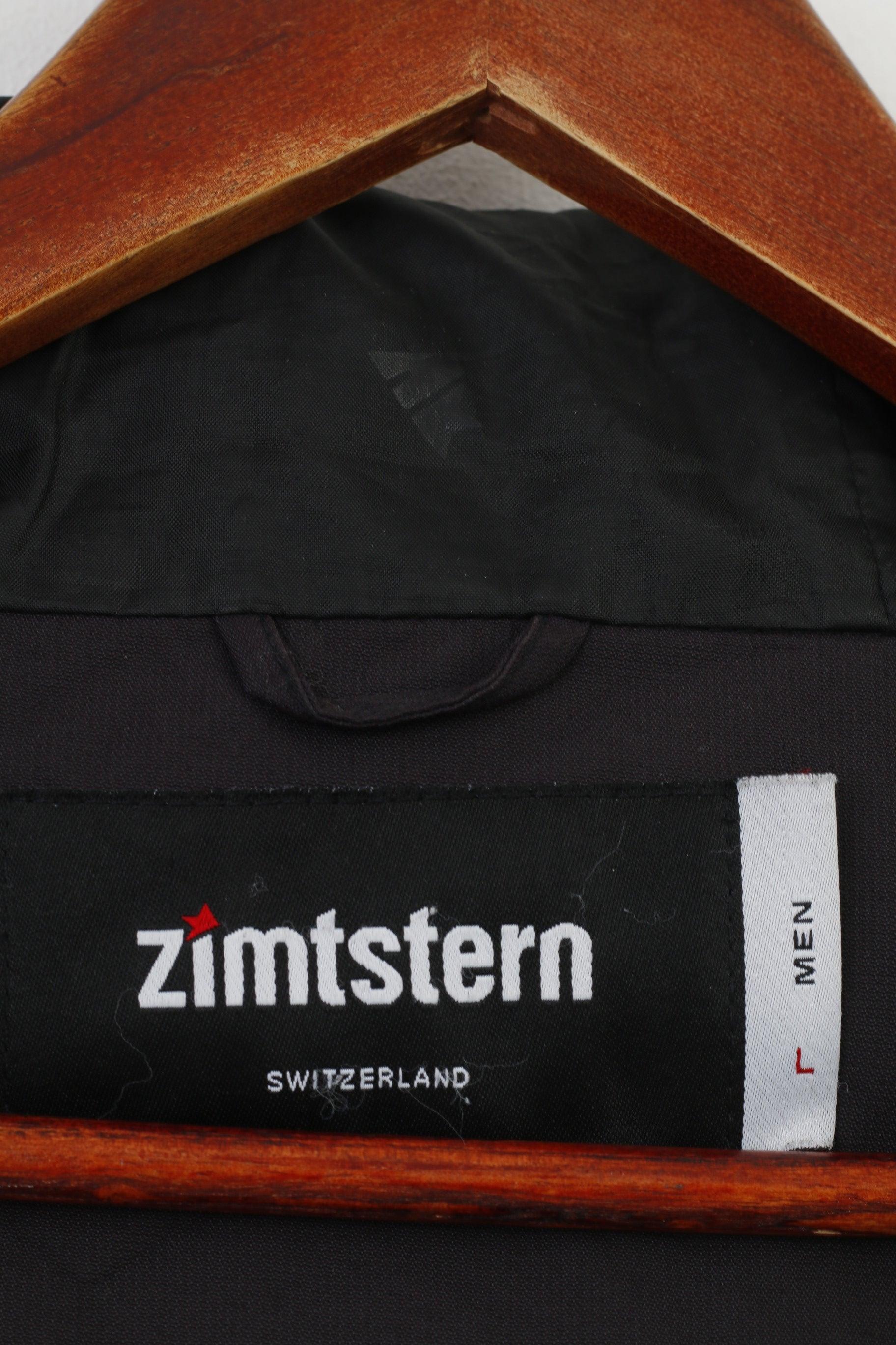 Giacca Zimtstern da uomo L, cappuccio in nylon nero, tasche imbottite per sci invernale, top impermeabile