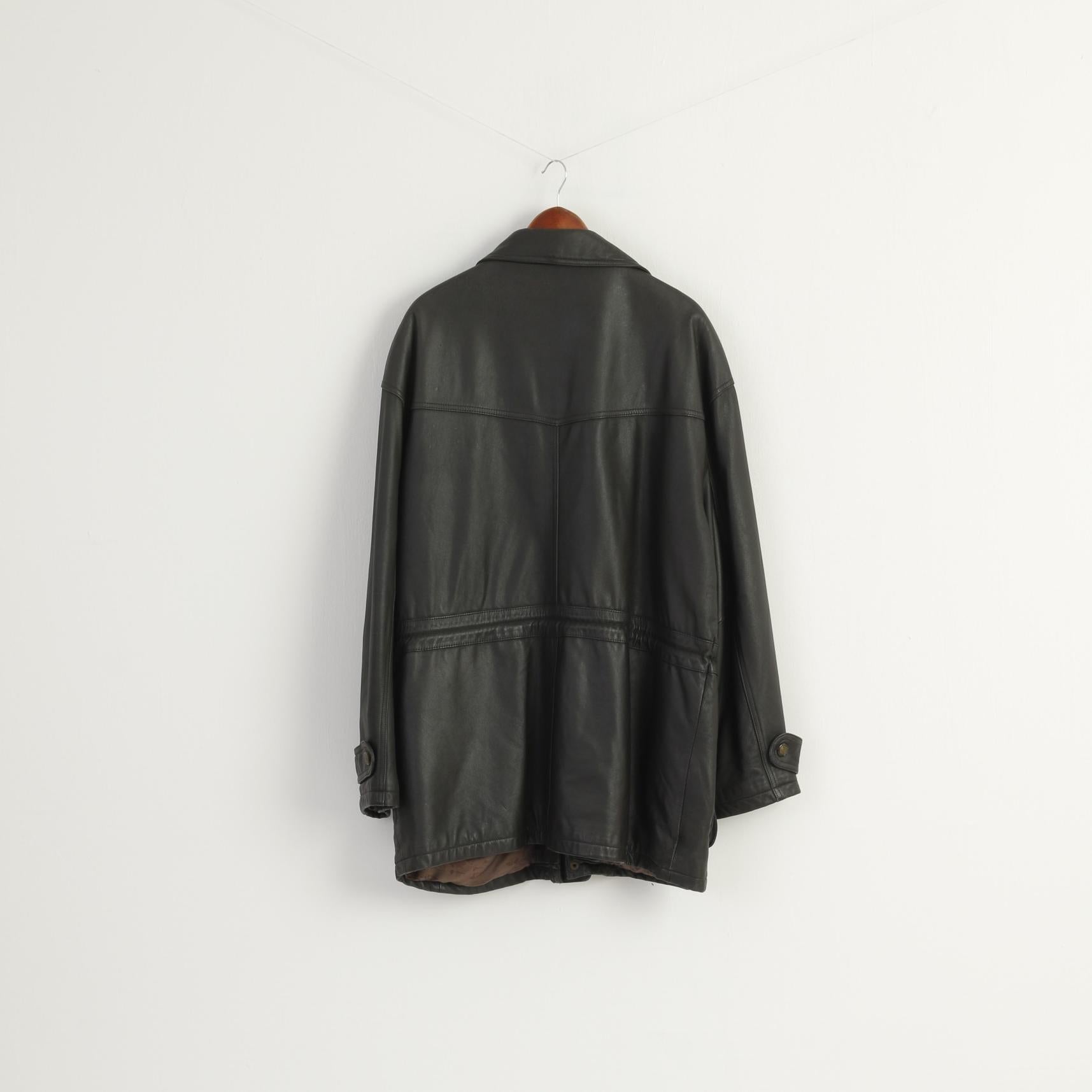 Prince Men 56 XL Leather Jacket Vintage Brown Long Shoulder Pads Classic Heavy Top