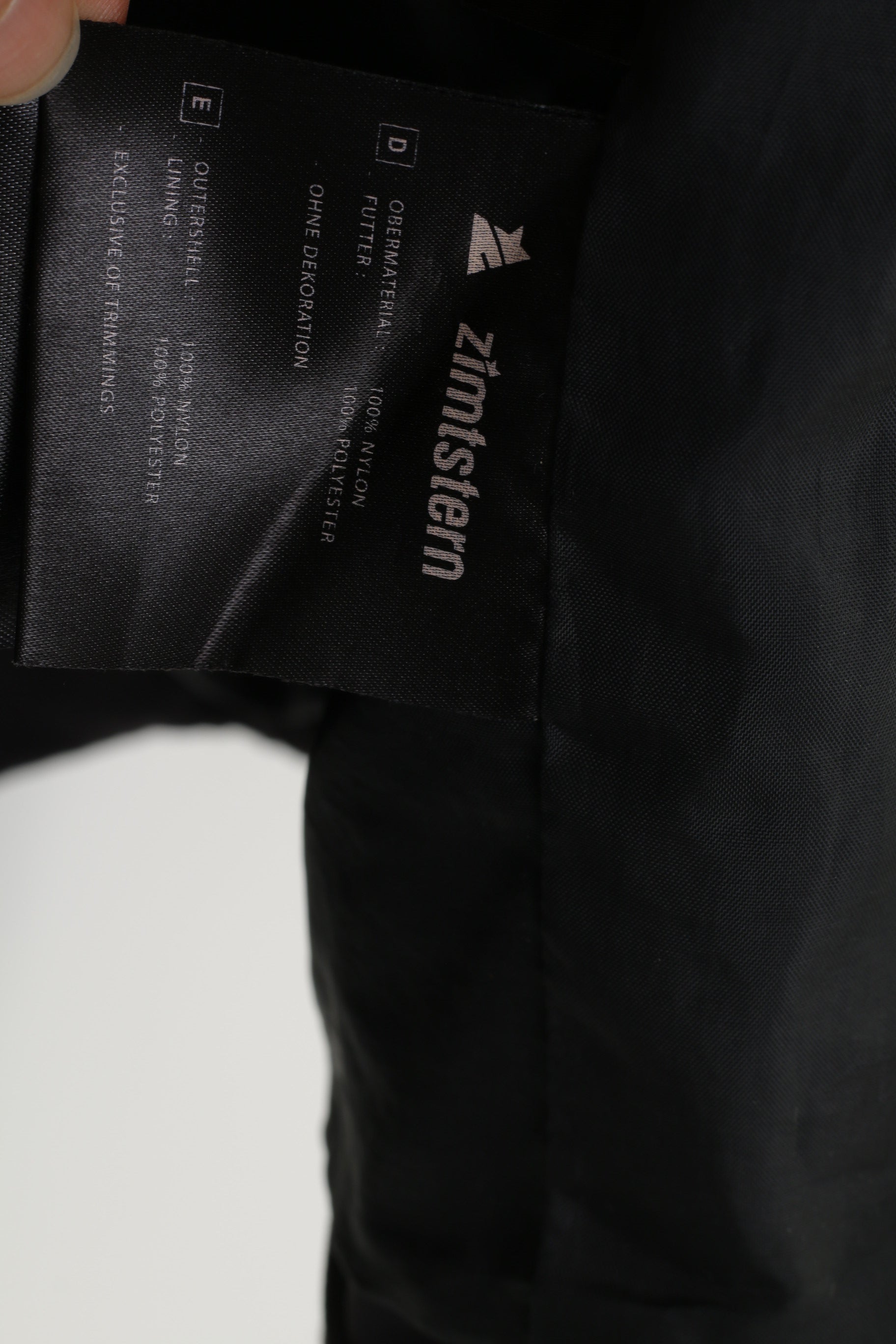 Giacca Zimtstern da uomo L, cappuccio in nylon nero, tasche imbottite per sci invernale, top impermeabile