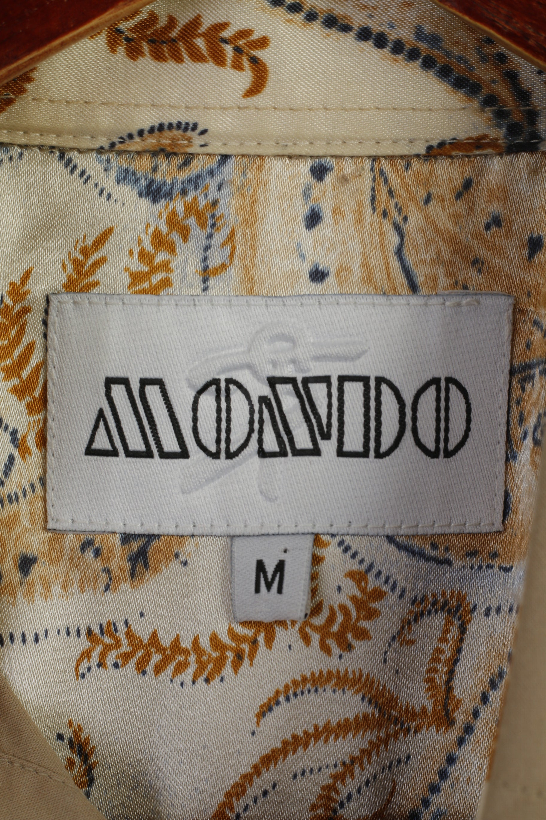 MONDO Men M Casual Shirt Beige Cotton Lycra Emroidered Knight Long Sleeve Top